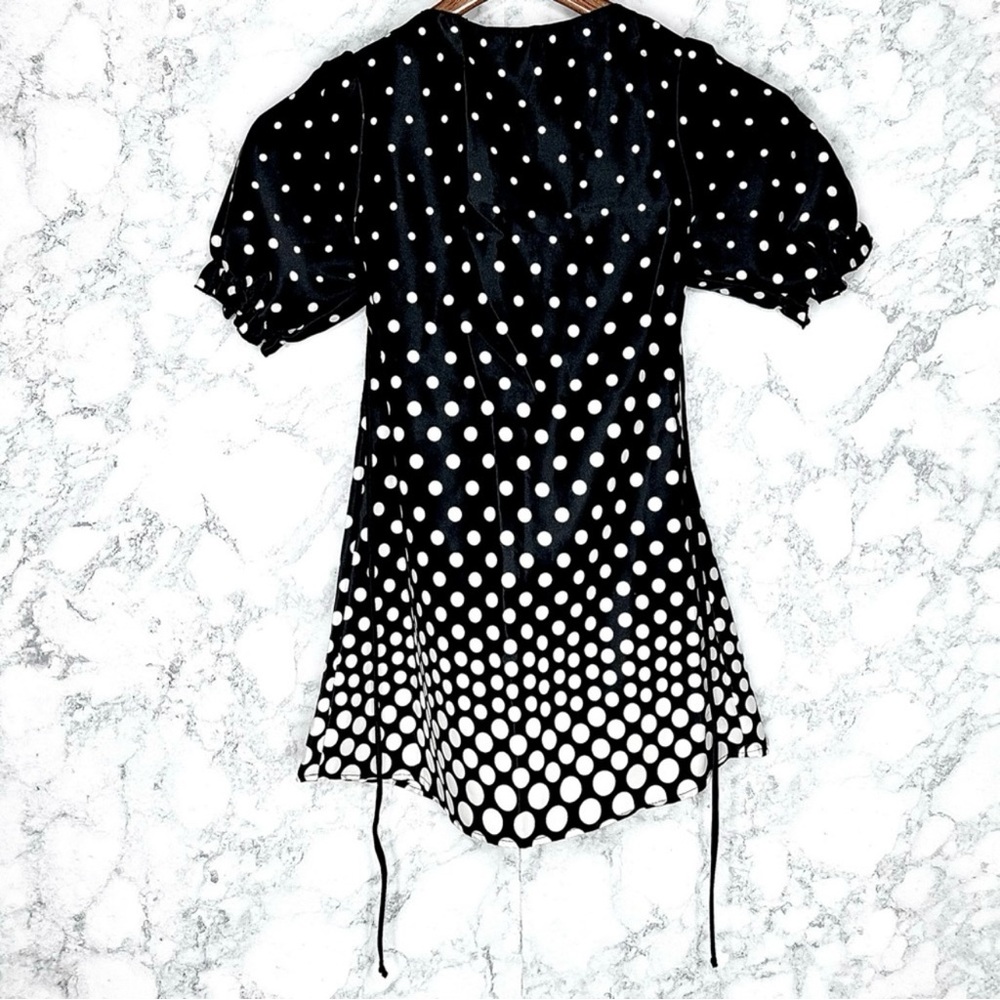 ID Tags Girls 90s Polka Dot Smocked Black & White Puff Sleeve Blouse Size Large - Picture 3 of 6